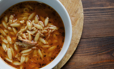 Chicken noodle soup. Delicious Turkish soup.