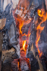burning firewood in the hearth
