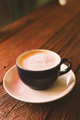 cup of coffee on wooden table