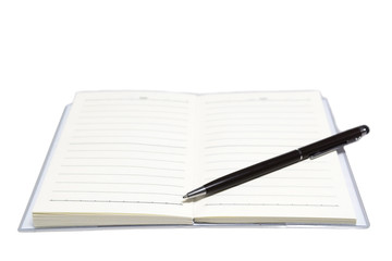 High Angle View Of Pen With Book On White Background