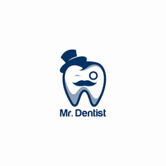 Mr. Dentist logo mascot illustration blue