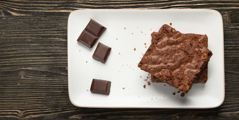 Chocolate brownie cake served on rectangle plate
