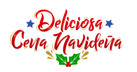Fototapeta na wymiar Deliciosa Cena Navidena, Delicious Christmas Dinner spanish text, vector design.