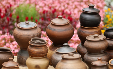 Pottery on the counter in the market