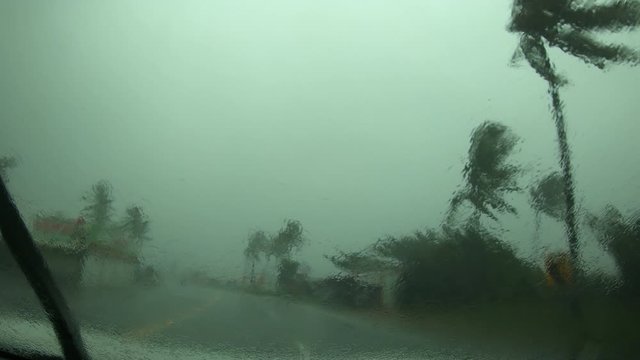 Driving In Powerful Hurricane Wind And Torrential Rain - Bailu