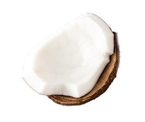 Broken coconut isolated on a white background