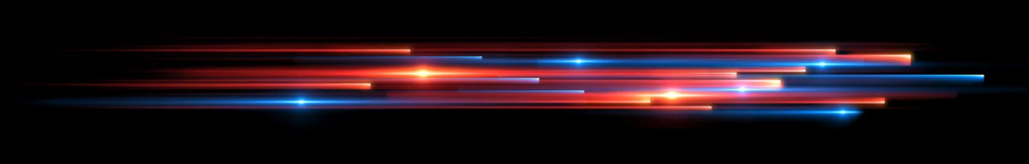 Poster Dynamic lights shape on dark background. High speed optical fiber concept. 3d rendering © Sashkin