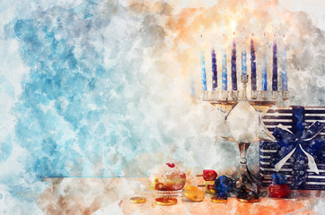 religion image of jewish holiday Hanukkah with menorah (traditio