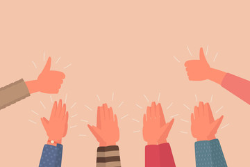 young human hands clapping, people hands applaud and thumb up. cartoon vector flat illustration