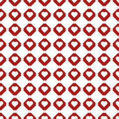 Red rhombuses seamless pattern with white hearts. Vector illustration.