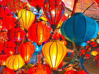 Fototapeta na wymiar traditional chinese lanterns. Bright holiday in China in Asia New Year. Bright multi-colored paper lanterns, Travels in Asia China
