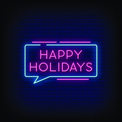 Happy Holidays Neon Signs Style Text Vector