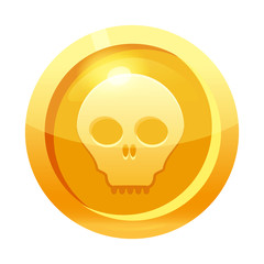 Game coin gold with scull symbol, icon, game interface, gold metal