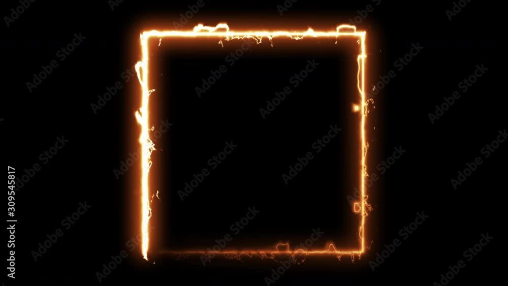 Poster computer generated fire energy square on black background. 3d rendering of abstract fire circle