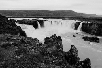 Godafoss Waterfall, Iceland in black and white