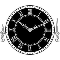 Vintage watch dial on black background with arrows.