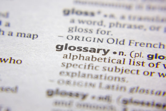 Word or phrase Glossary in a dictionary.