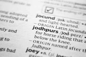 Fototapeta premium Word or phrase Jodhpurs in a dictionary.