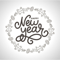 Fototapeta na wymiar Happy New 2020 Year. Holiday Vector Illustration With Lettering Composition with burst Christmas
