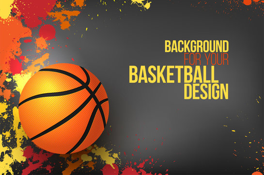 Background with colorful splashes and basketball ball
