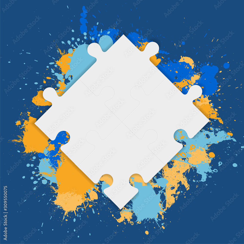 Poster background from puzzle jigsaw and colorful splashes