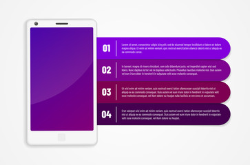 Abstract mobile phone with blank display and four infographics options