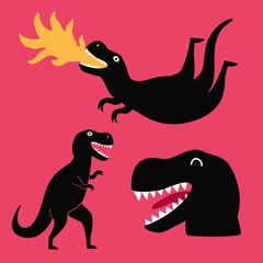 Vector illustration with black tyrannosaurus