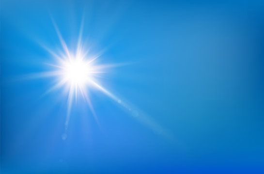 Clear blue sky with shining sun - summer background