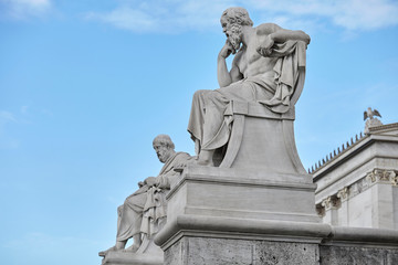 Fototapeta na wymiar Socrates and Plato statue at Athens Greece