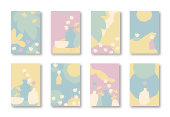 set of abstract botanical pattern background vector. floral and natural colourful pattern print. greeting card, postcard, poster and template decoration. design element. vertical wallpaper 