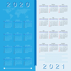 Year planner calendar page of 2020 and 2021