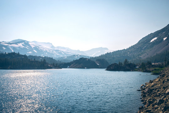 Panoramic view from Glacier Point over Yosemite Valley. Yosemite Valley is a glacial valley in Yosemite National Park in the western Sierra Nevada mountains of Northern California.