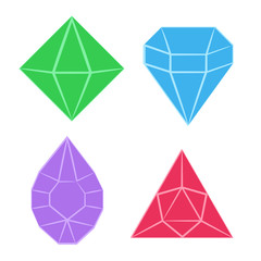 Jewels diamond icons. Diamonds gems, luxury jewel gemstones and precious gem. Crystal gemstone, jeweler gems precious or jeweller brilliant treasure. Isolated vector line icon set