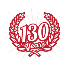 130 years anniversary celebration with laurel wreath. One hundred thirtieth anniversary logo. Vector and illustration.