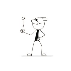 Doodle stick figure: Doodle stick figure: Man tosses a coin.