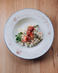 Olivier salad with cancer and red caviar