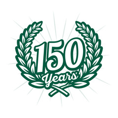 150 years anniversary celebration with laurel wreath. One hundred ninety fiftieth anniversary logo. Vector and illustration.