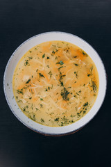 noodle soup in a white plate