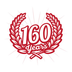 160 years anniversary celebration with laurel wreath. One hundred sixtieth anniversary logo. Vector and illustration.