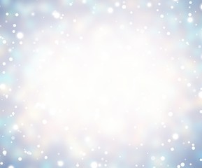 Snow frosty vignette. Winter light empty background. White blue subtle blurred texture. Glare faint abstract illustration. Snowfall pastel defocused backdrop. Delicate flares pattern.