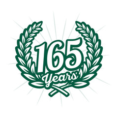 165 years anniversary celebration with laurel wreath. One hundred sixty fifth anniversary logo. Vector and illustration.