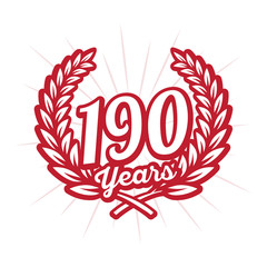 190 years anniversary celebration with laurel wreath. One hundred ninetieth anniversary logo. Vector and illustration.