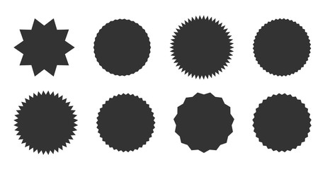 Promo sale starburst sticker and sunburst label icons. Vector set of black star price tag or quality mark badge for blank template design vector set