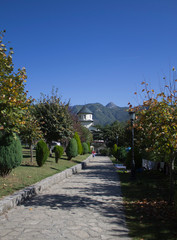 Fototapeta na wymiar Orthodox monastery of Moraca in Montenegro. Autumn landscape.
