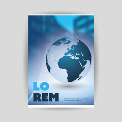 Blue Modern Style Flyer or Cover Design for Your Business with Blurred Urban Theme and Earth Globe - Template Applicable for Business Reports, Presentations, Placards, Posters