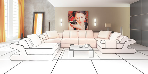 Luxury Loft Apartment (sketch) - 3d illustration
