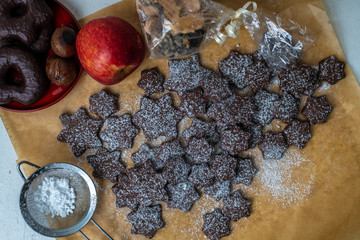 Christmas butter cookies with cinnamon and chocolate