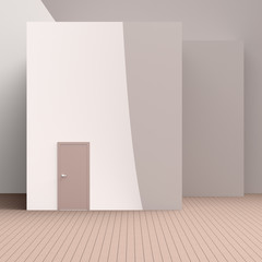 Empty room with door on wood floor , 3D rendering