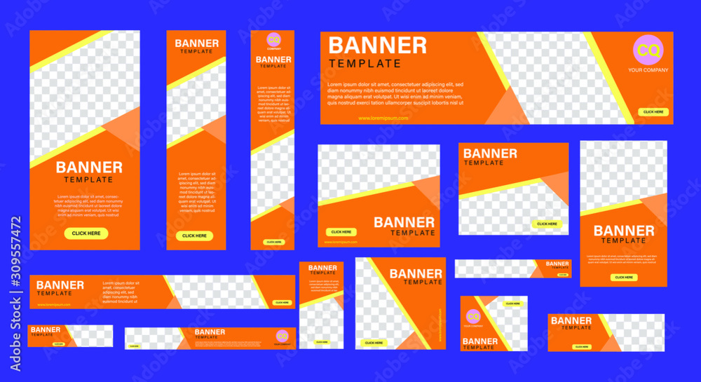 Fototapete set of creative web banners of standard size with a place for photos. Vertical, horizontal and square template transparent with orange color. vector design EPS 10