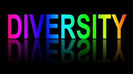 The word DIVERSITY in rainbow colors